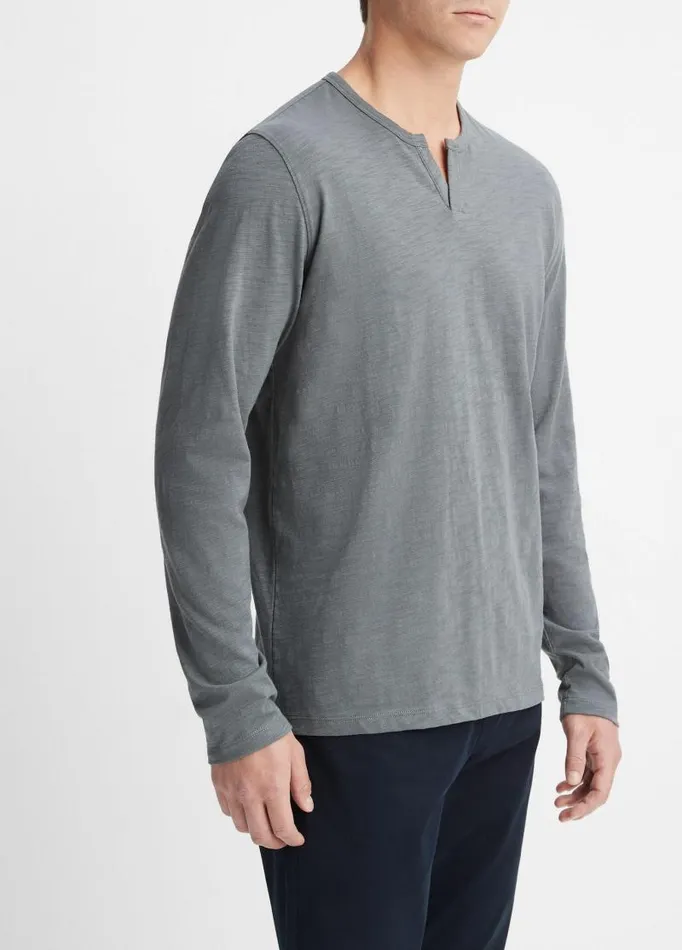 Men TShirts and Polos Vince Slub Cotton SplitNeck TShirt Dusty Teal