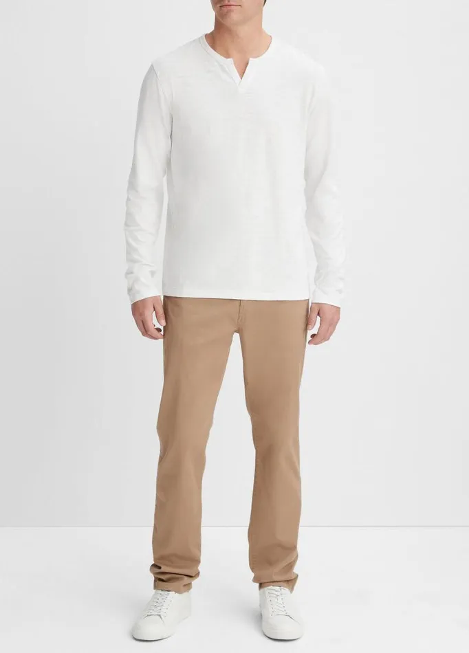 Men TShirts and Polos Vince Slub Cotton SplitNeck TShirt Optic White
