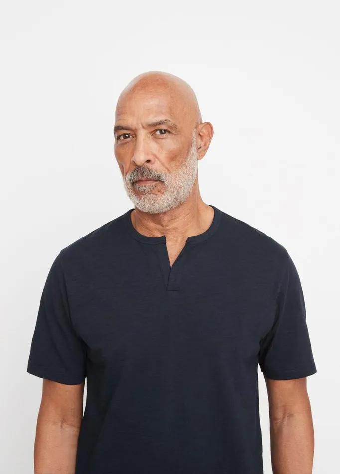 Men TShirts and Polos Vince Slub SplitNeck TShirt Coastal Blue