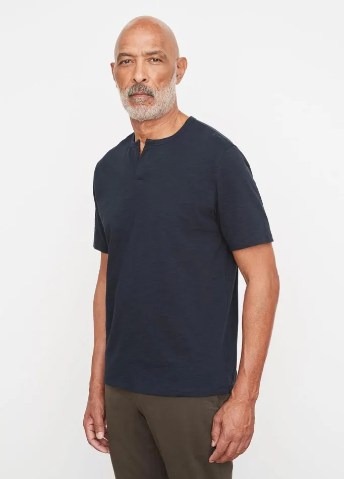Men TShirts and Polos Vince Slub SplitNeck TShirt Coastal Blue