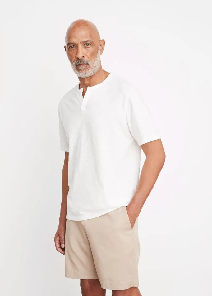 Men TShirts and Polos Vince Slub SplitNeck TShirt Off White