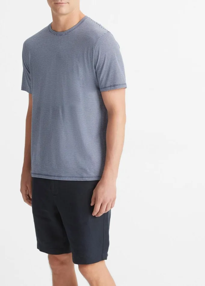 Men TShirts and Polos Vince Stripe Pima Cotton Crew Neck TShirt Dusty Sky Combo