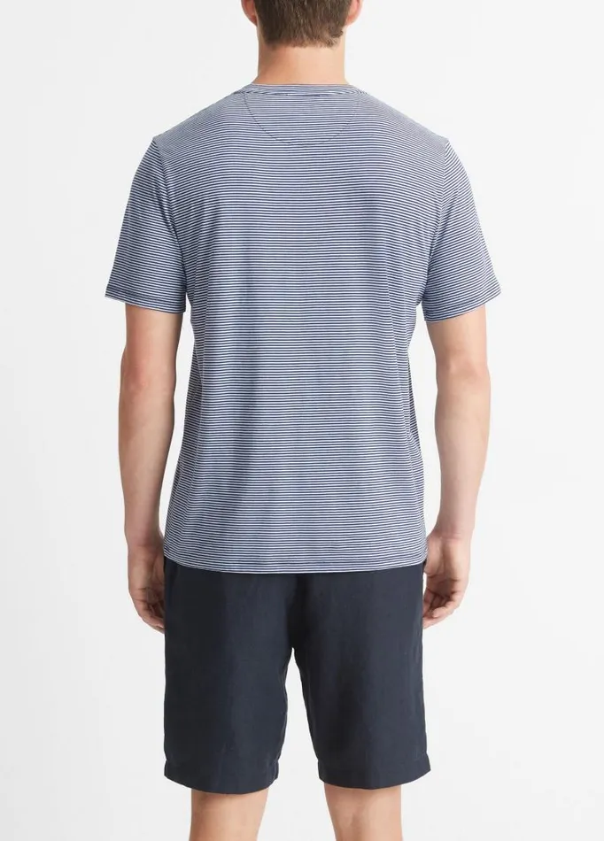Men TShirts and Polos Vince Stripe Pima Cotton Crew Neck TShirt Dusty Sky Combo