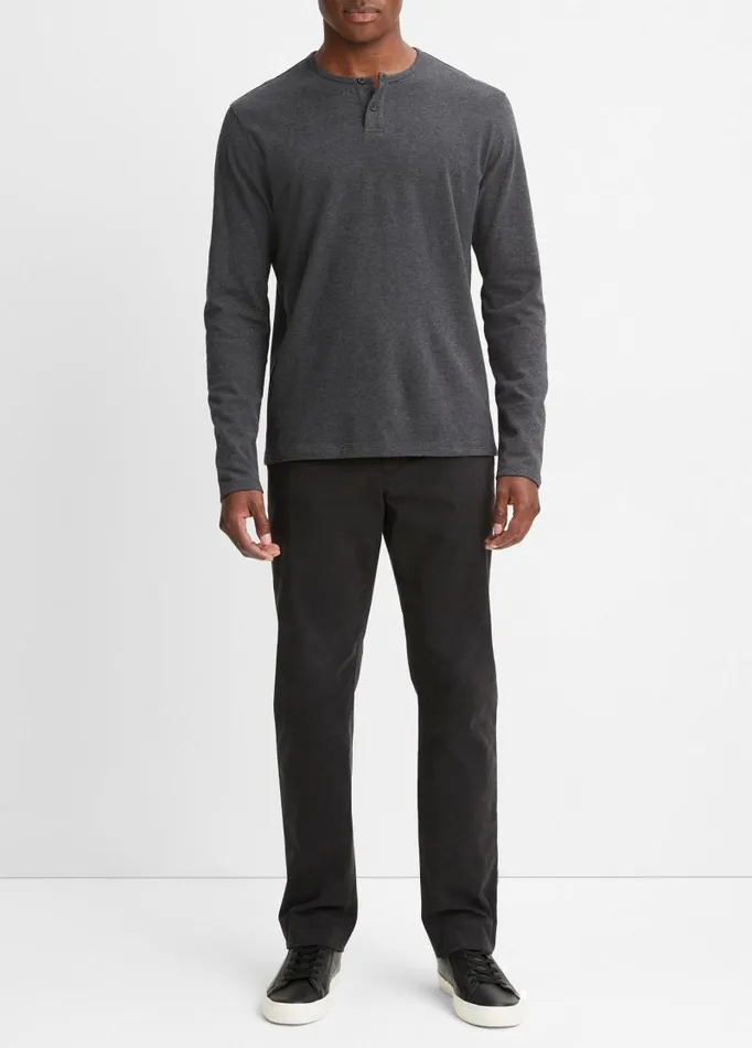 Men TShirts and Polos Vince Sueded Jersey LongSleeve Henley Heather Charcoal