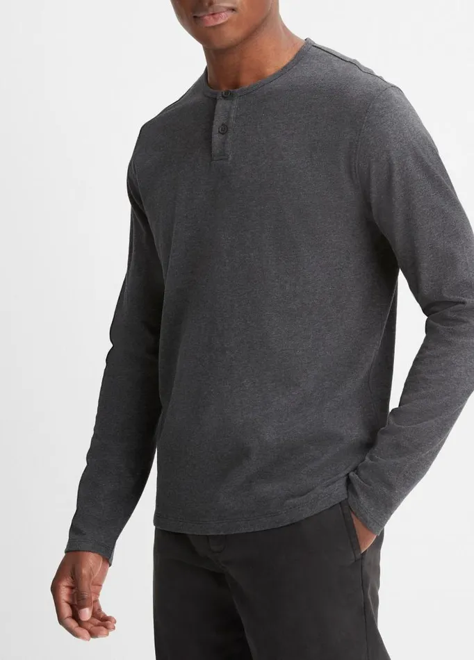 Men TShirts and Polos Vince Sueded Jersey LongSleeve Henley Heather Charcoal