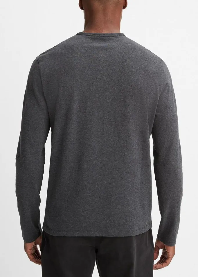 Men TShirts and Polos Vince Sueded Jersey LongSleeve Henley Heather Charcoal