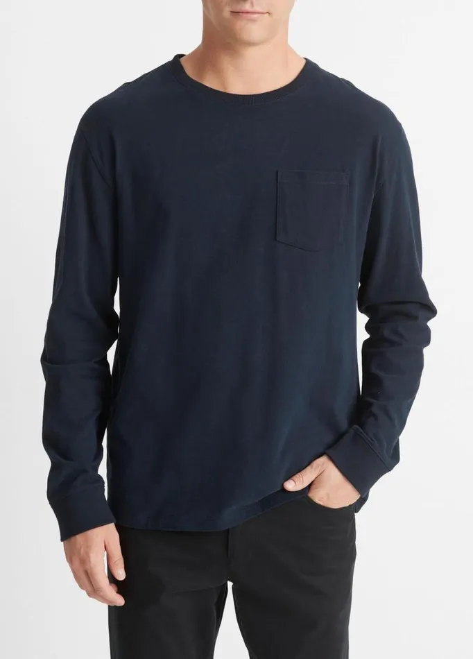 Men TShirts and Polos Vince Sueded Jersey LongSleeve Pocket TShirt Coastal Blue