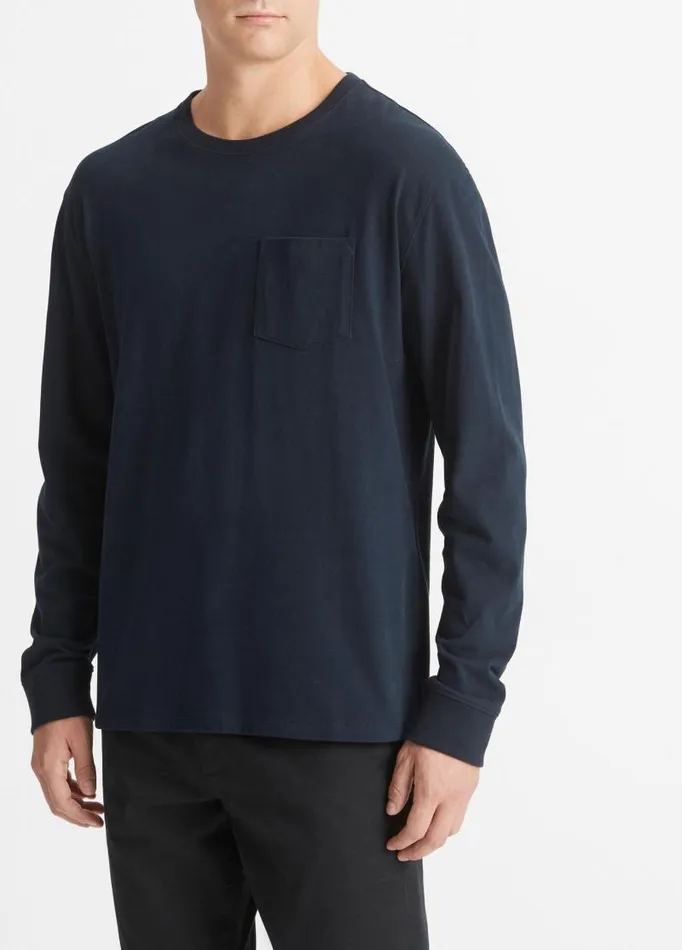 Men TShirts and Polos Vince Sueded Jersey LongSleeve Pocket TShirt Coastal Blue