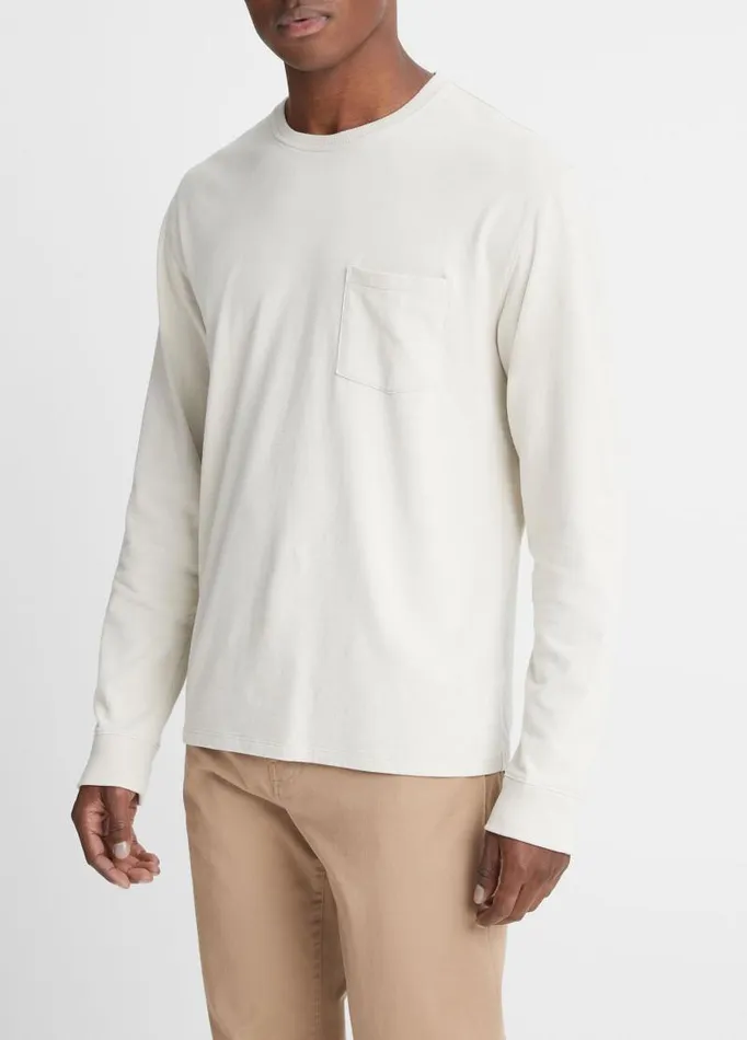 Men TShirts and Polos Vince Sueded Jersey LongSleeve Pocket TShirt Stone Beach