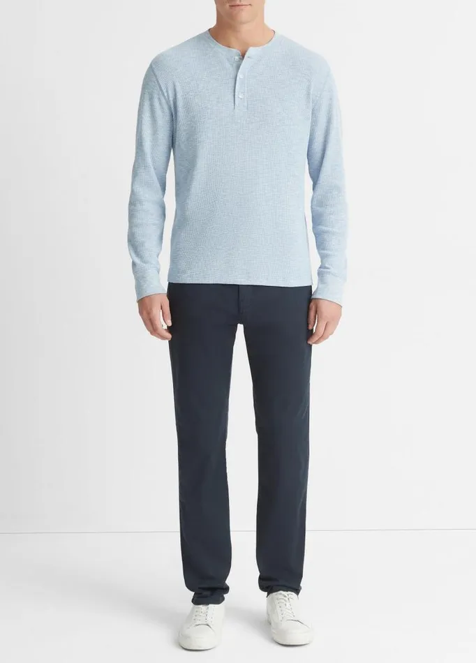 Men TShirts and Polos Vince SunFaded Thermal LongSleeve Henley Dark Glacier