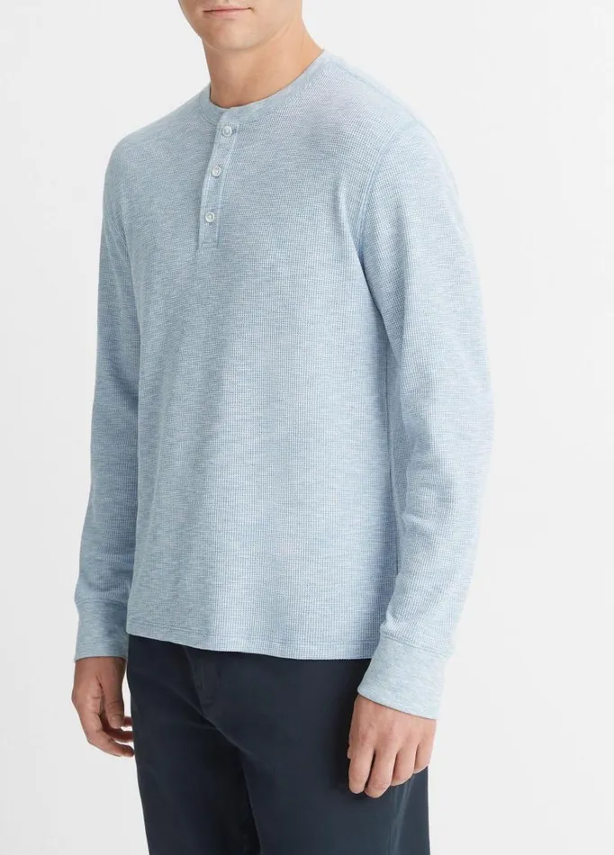 Men TShirts and Polos Vince SunFaded Thermal LongSleeve Henley Dark Glacier