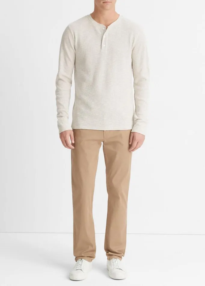 Men TShirts and Polos Vince SunFaded Thermal LongSleeve Henley Pumice Rock