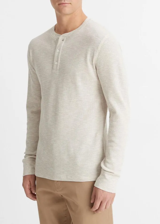 Men TShirts and Polos Vince SunFaded Thermal LongSleeve Henley Pumice Rock