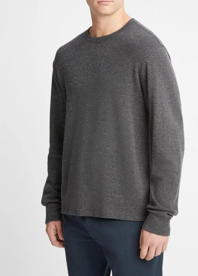 Men TShirts and Polos Vince Textured Thermal LongSleeve Crew Neck TShirt Coastal Blue Combo