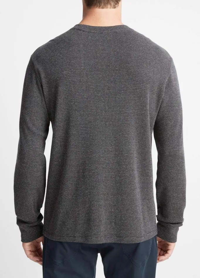 Men TShirts and Polos Vince Textured Thermal LongSleeve Crew Neck TShirt Coastal Blue Combo