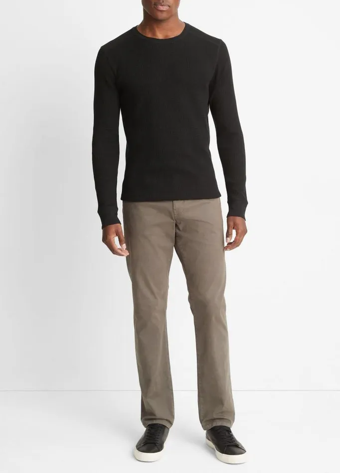 Men TShirts and Polos Vince Thermal Long Sleeve Crew Neck Pullover Black