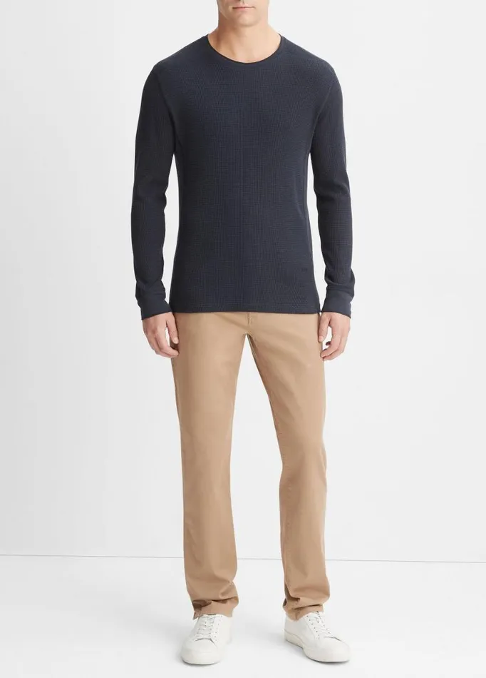 Men TShirts and Polos Vince Thermal Long Sleeve Crew Neck Pullover Coastal Blue