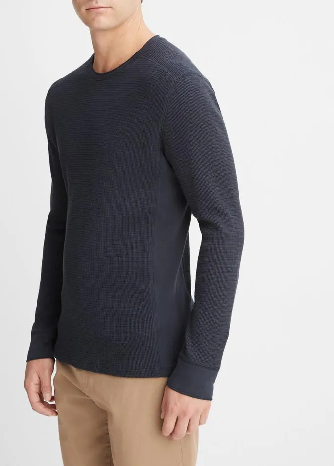 Men TShirts and Polos Vince Thermal Long Sleeve Crew Neck Pullover Coastal Blue