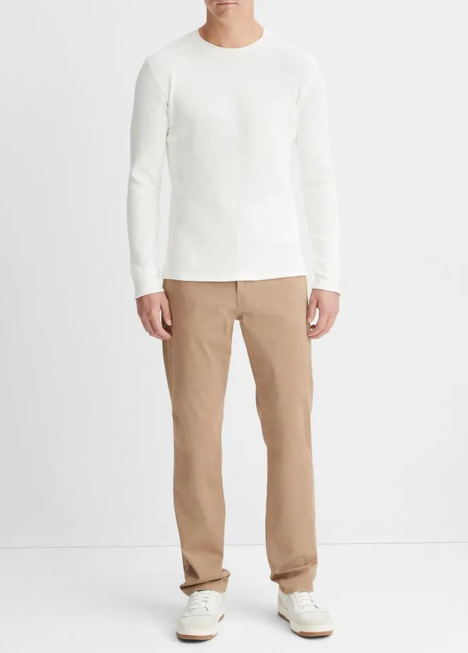 Men TShirts and Polos Vince Thermal Long Sleeve Crew Neck Pullover Off White