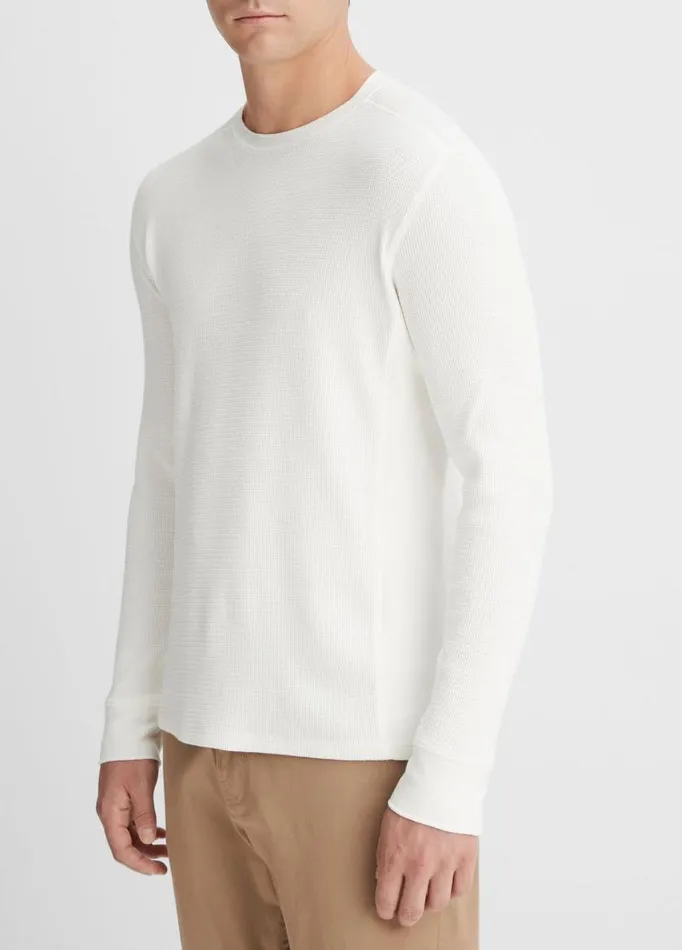 Men TShirts and Polos Vince Thermal Long Sleeve Crew Neck Pullover Off White