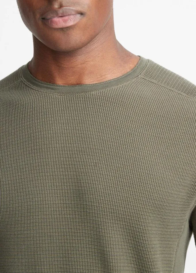 Men TShirts and Polos Vince Thermal LongSleeve Crew Neck TShirt Carrillo Green