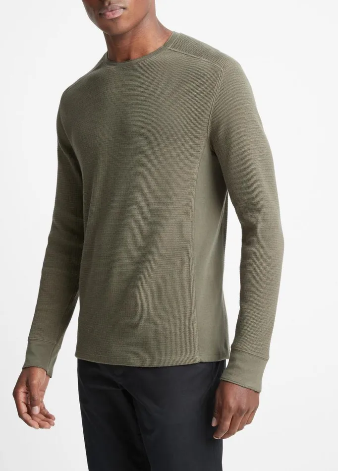 Men TShirts and Polos Vince Thermal LongSleeve Crew Neck TShirt Carrillo Green