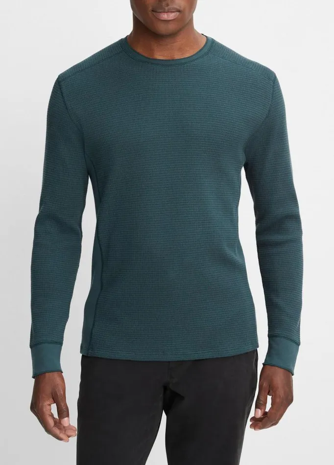 Men TShirts and Polos Vince Thermal LongSleeve Crew Neck TShirt Deep Teal