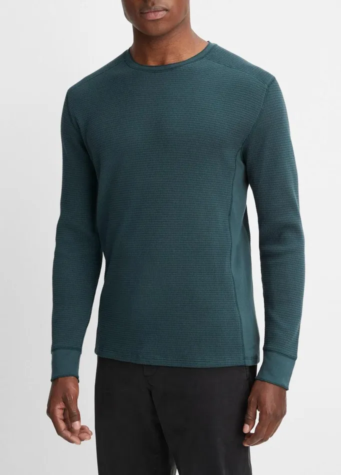Men TShirts and Polos Vince Thermal LongSleeve Crew Neck TShirt Deep Teal