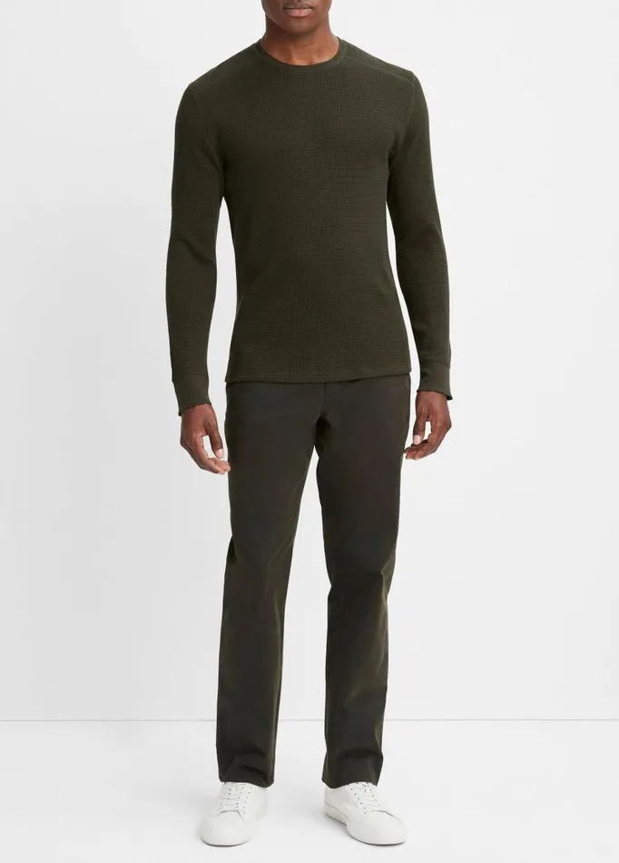 Men TShirts and Polos Vince Thermal LongSleeve Crew Neck TShirt Moss Green