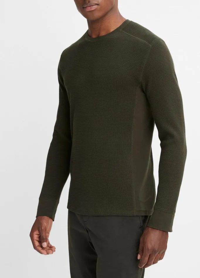 Men TShirts and Polos Vince Thermal LongSleeve Crew Neck TShirt Moss Green