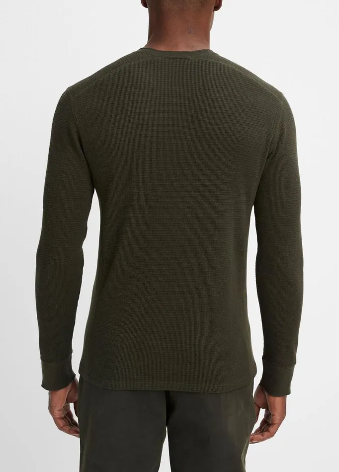 Men TShirts and Polos Vince Thermal LongSleeve Crew Neck TShirt Moss Green