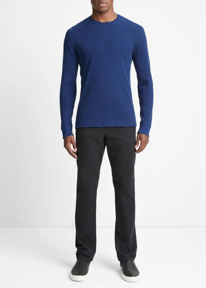 Men TShirts and Polos Vince Thermal LongSleeve Crew Neck TShirt Royal Blue