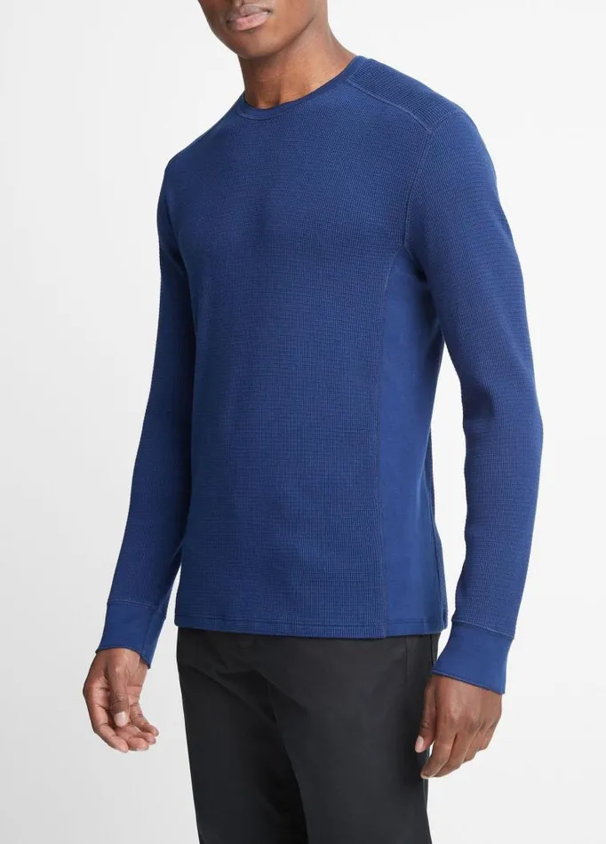 Men TShirts and Polos Vince Thermal LongSleeve Crew Neck TShirt Royal Blue