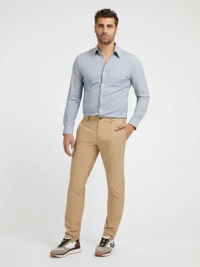Men Tech Stretch Nylon Shirt Light Blue Guess Shirts