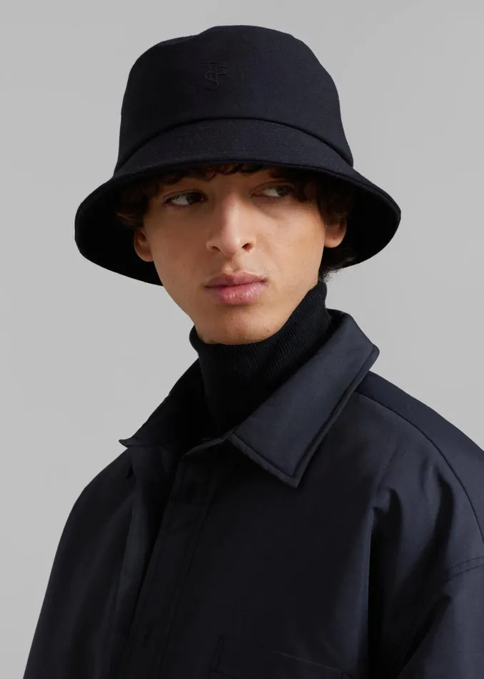 Men The Frankie Shop Accessories TFS Solid Flannel Bucket Hat Black