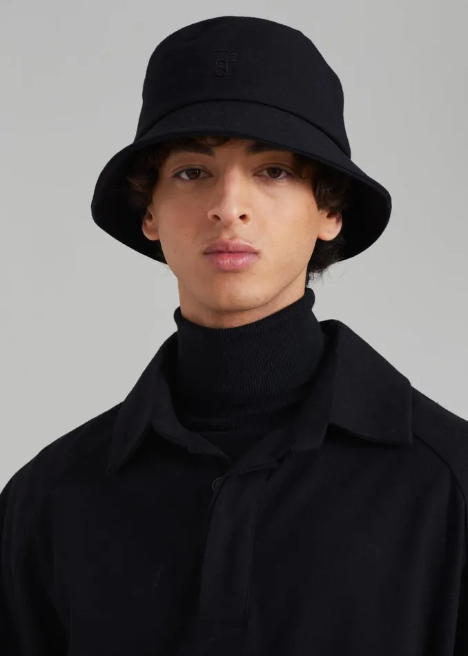 Men The Frankie Shop Accessories TFS Solid Flannel Bucket Hat Black