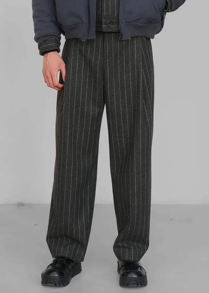 Men The Frankie Shop Bottoms Amomento Wool Stripe Martin Pants Grey