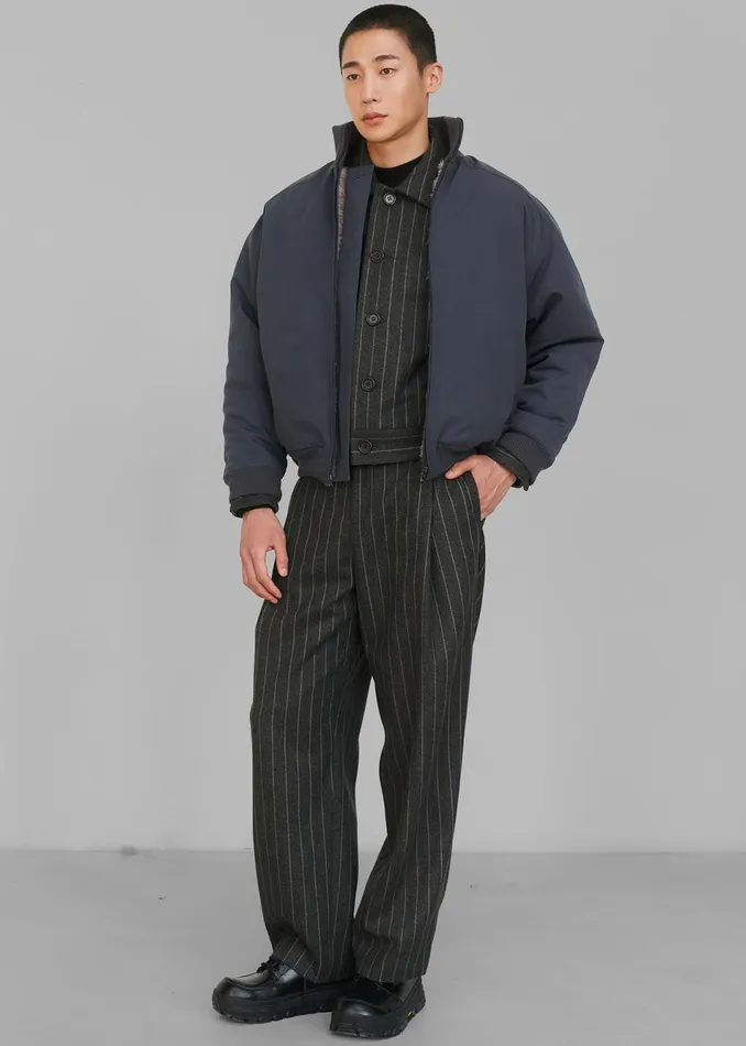 Men The Frankie Shop Bottoms Amomento Wool Stripe Martin Pants Grey