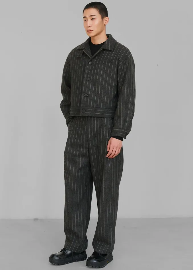 Men The Frankie Shop Bottoms Amomento Wool Stripe Martin Pants Grey
