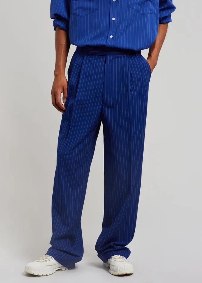 Men The Frankie Shop Bottoms Beo Fluid Stripe Suit Pants Deep Blue