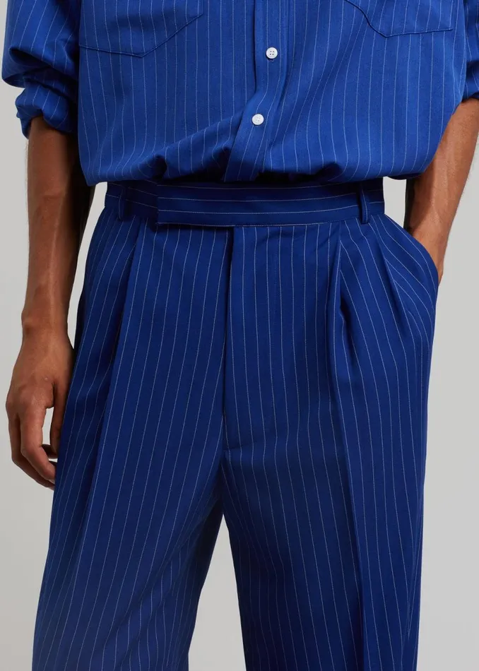 Men The Frankie Shop Bottoms Beo Fluid Stripe Suit Pants Deep Blue