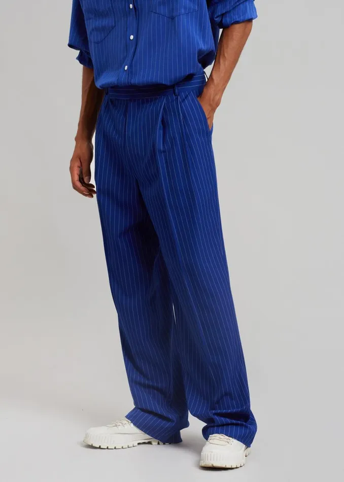 Men The Frankie Shop Bottoms Beo Fluid Stripe Suit Pants Deep Blue