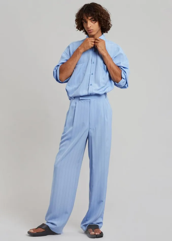 Men The Frankie Shop Bottoms Beo Fluid Stripe Suit Pants Powder Blue