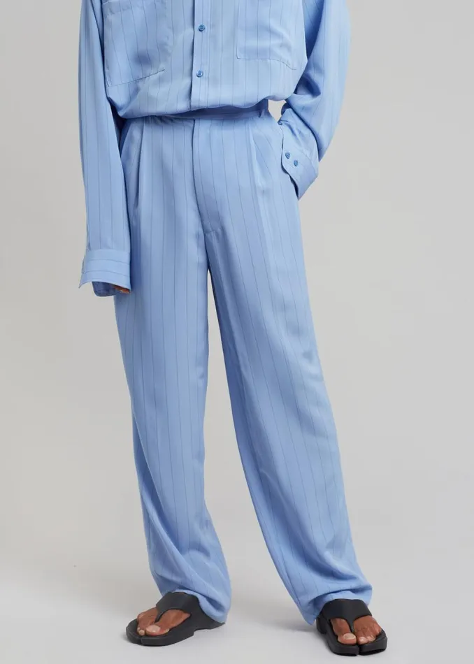 Men The Frankie Shop Bottoms Beo Fluid Stripe Suit Pants Powder Blue