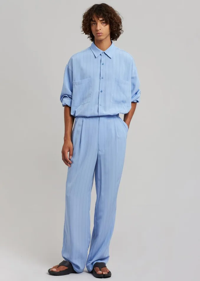 Men The Frankie Shop Bottoms Beo Fluid Stripe Suit Pants Powder Blue