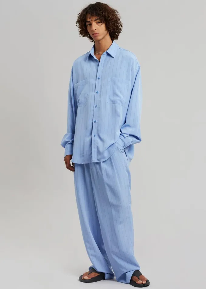 Men The Frankie Shop Bottoms Beo Fluid Stripe Suit Pants Powder Blue