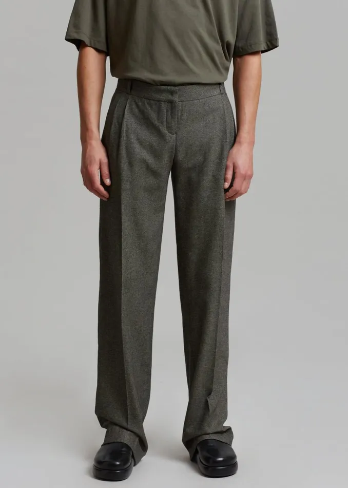 Men The Frankie Shop Bottoms Coperni Lowrise Loose Tailored Trousers Dark Moss