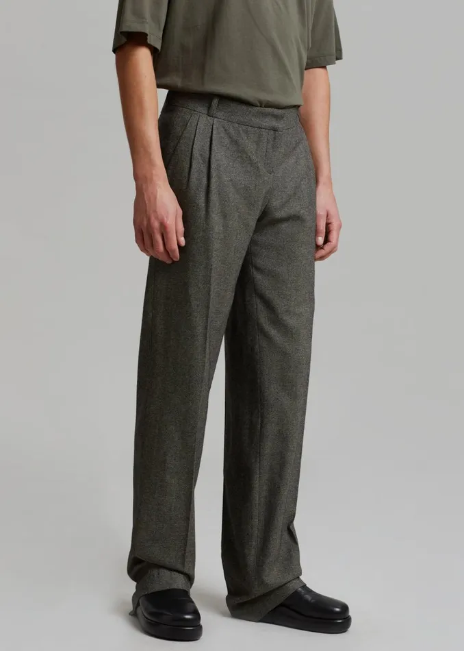 Men The Frankie Shop Bottoms Coperni Lowrise Loose Tailored Trousers Dark Moss