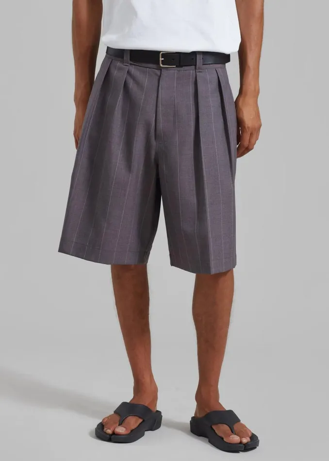 Men The Frankie Shop Bottoms Dash Pleated Bermuda Shorts Grey Stripe