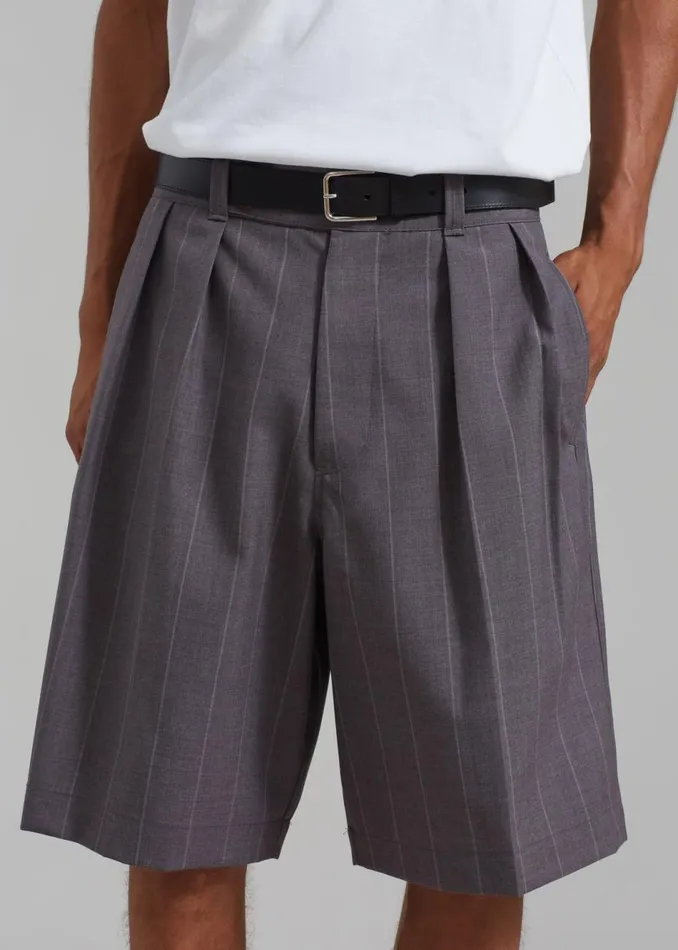 Men The Frankie Shop Bottoms Dash Pleated Bermuda Shorts Grey Stripe